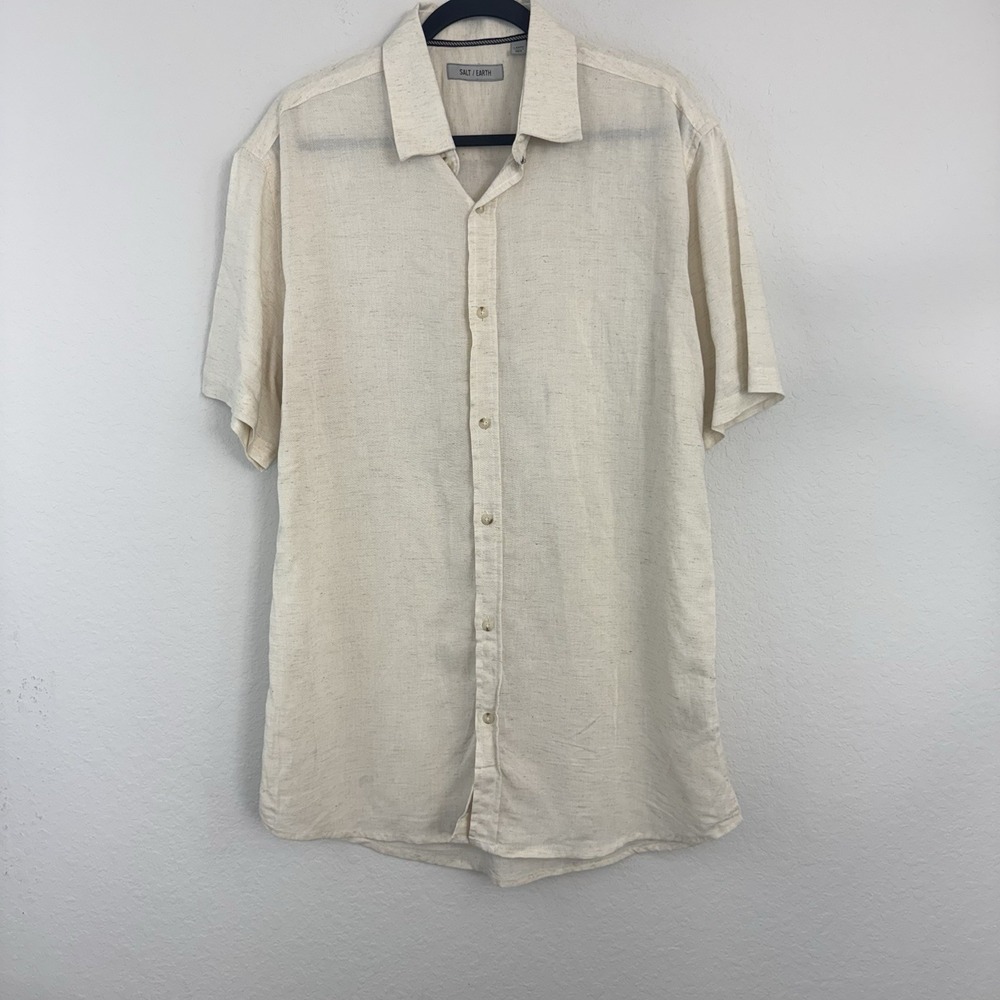 Salt Earth Rembrandt SS Woven Camp Shirt Natural Men L Resort Wear Beach Fit